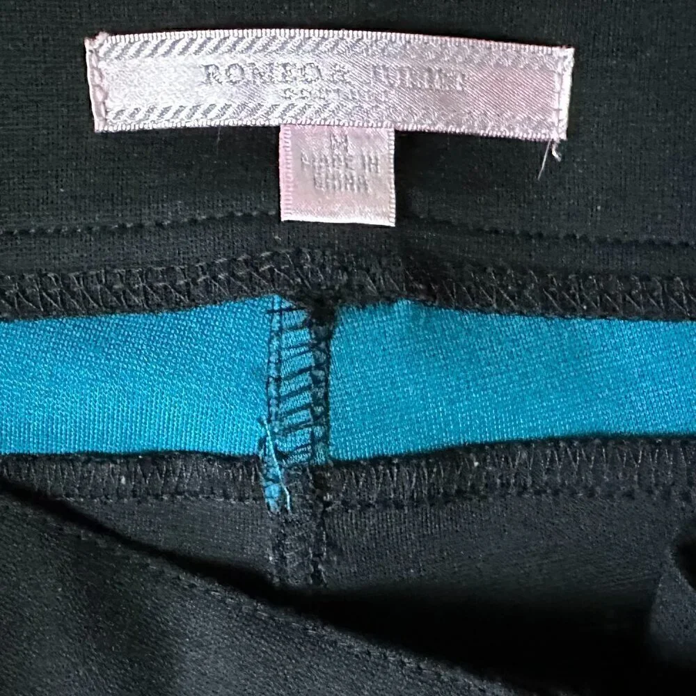Romeo & Juliet Couture Side Stripe Pants Black Teal Tailored Trouser M